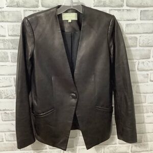 Michelle Mason Black single button Lambskin Leather Jacket Size 0